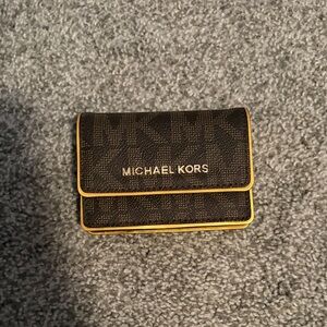Michael Kors Dark Brown Card Wallet with Gold Trim